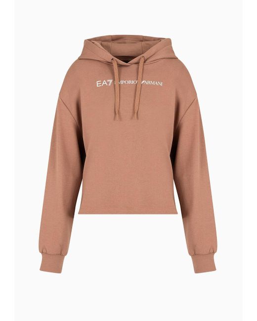 EA7 Multicolor Cotton Shiny Cropped Sweatshirt With Hood