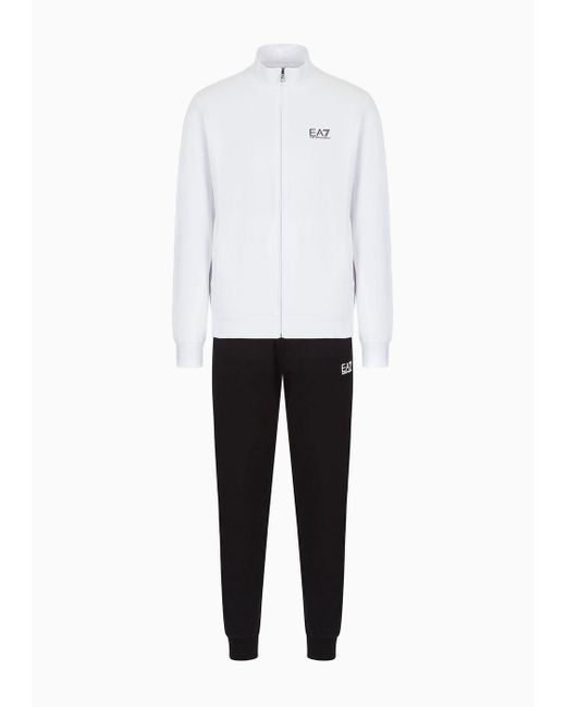 EA7 White Core Identity Cotton Tracksuit With Logo for men