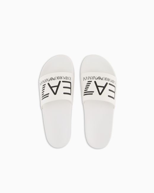 EA7 White Logo Slides With A Wide Band And Anti-Slip Rubber Soles
