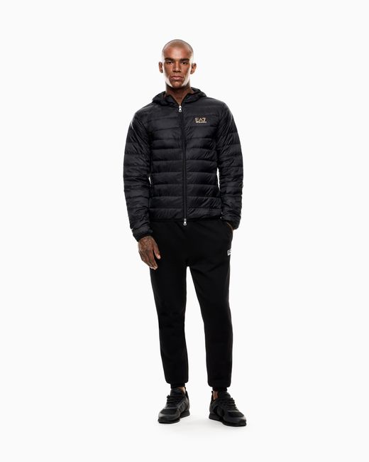 EA7 Black Insulated Down Jacket With Fixed Hood Core Identity for men