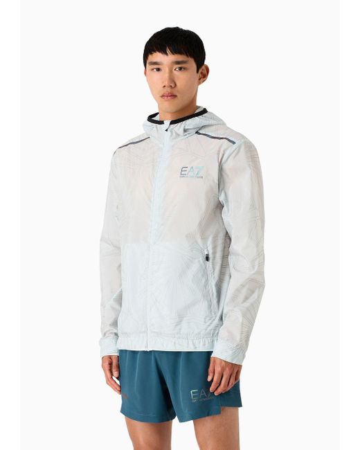EA7 White Dynamic Athlete Hooded Jacket In Ventus7 Technical Fabric for men