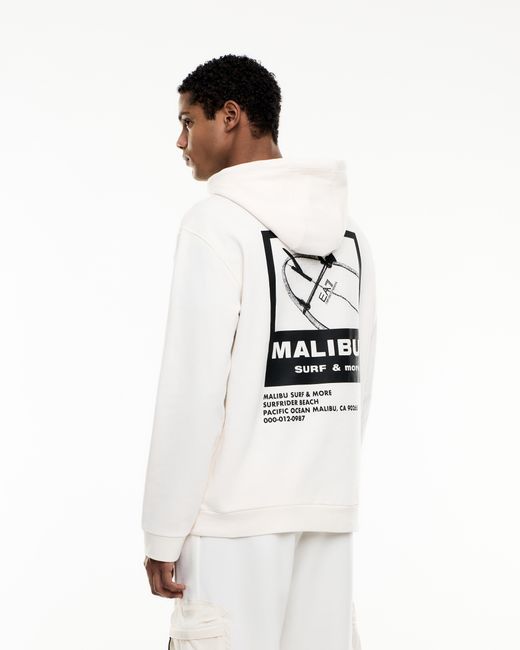 EA7 White Graphic Series Cotton Jersey Hooded Sweatshirt for men