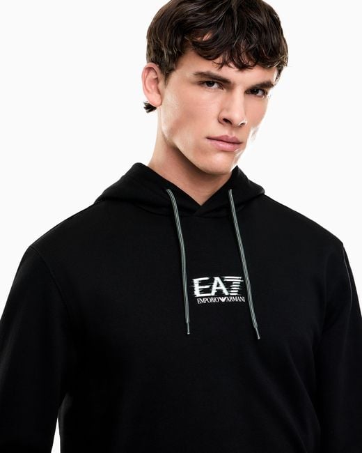EA7 Blue Visibility Cotton Hooded Sweatshirt for men