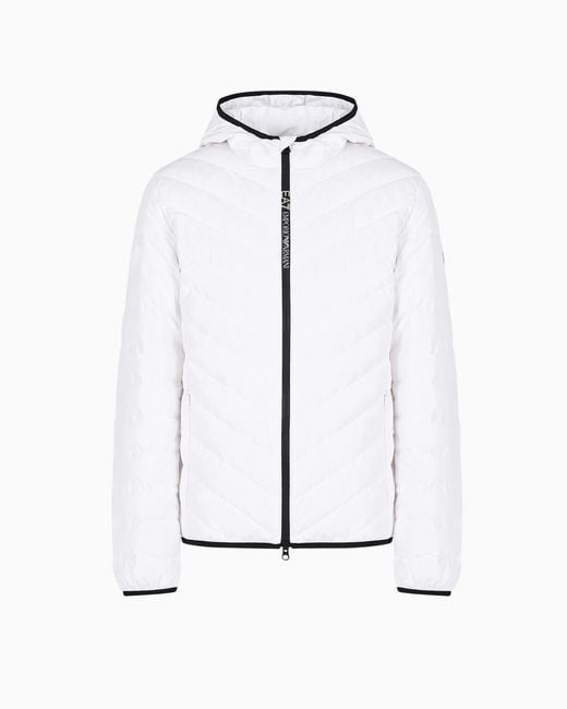 EA7 White Premium Shield Packable Hooded Down Jacket for men