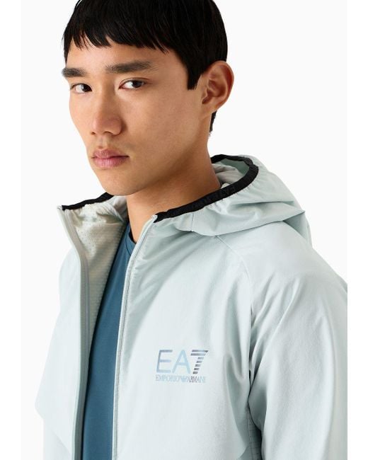 EA7 Blue Dynamic Athlete Hooded Sweatshirt In Ventus7 Technical Fabric for men