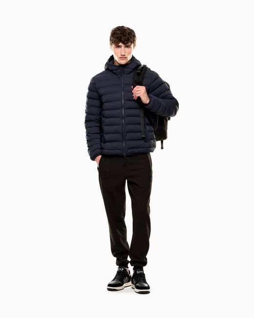 EA7 Blue Quilted Down Jacket for men