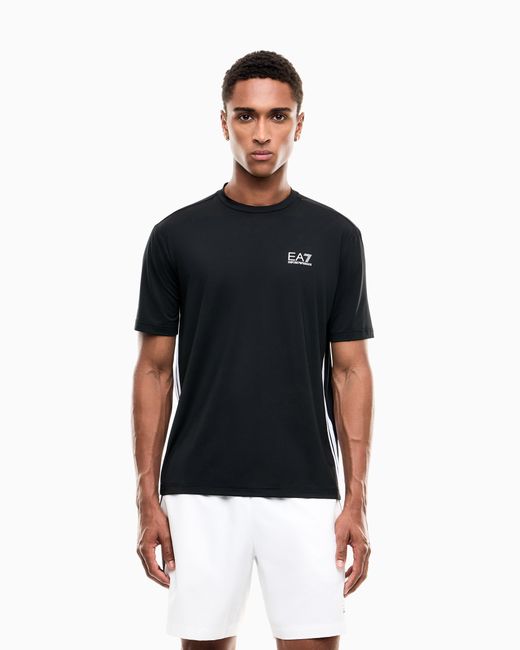 EA7 Black Jersey T-Shirt Tennis Pro Regular Fit With Rib Details for men