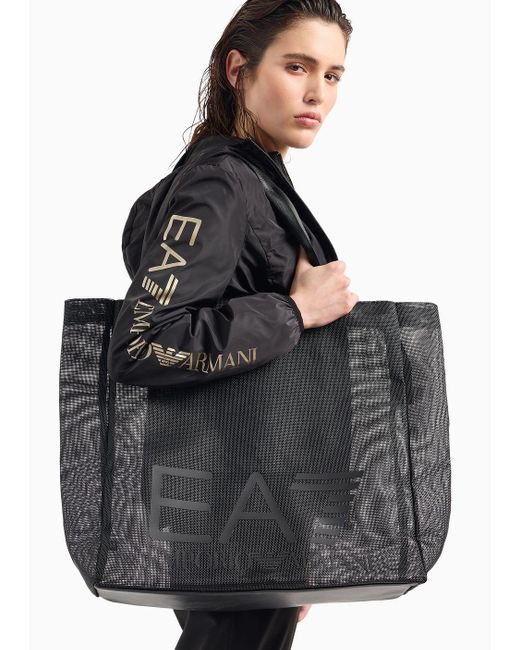 EA7 Black Shopper Bag With Oversized Logo