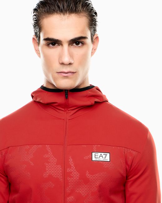EA7 Red Dynamic Athlete Hooded Sweatshirt for men