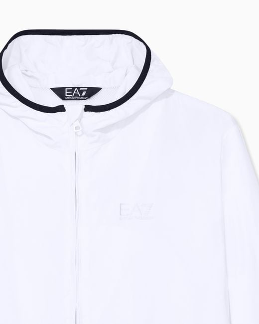EA7 White Technical Hooded Bomber With Zip Closure Core Identity for men