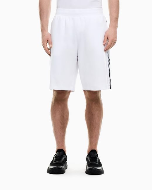 EA7 White Logo Series Cotton-Blend Interlock Bermuda Shorts for men