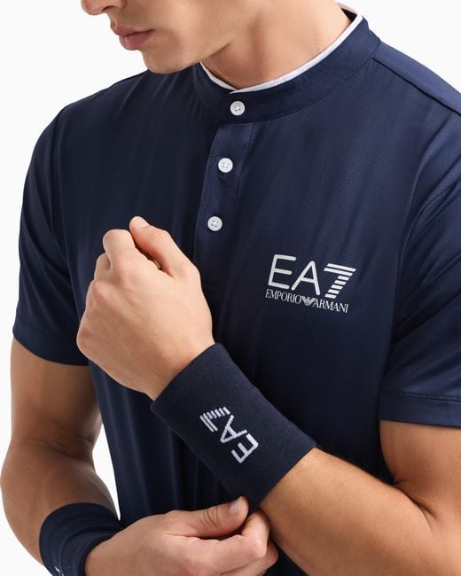 EA7 Blue Stretch Wristbands With Contrast Logo Tennis Pro Wristband