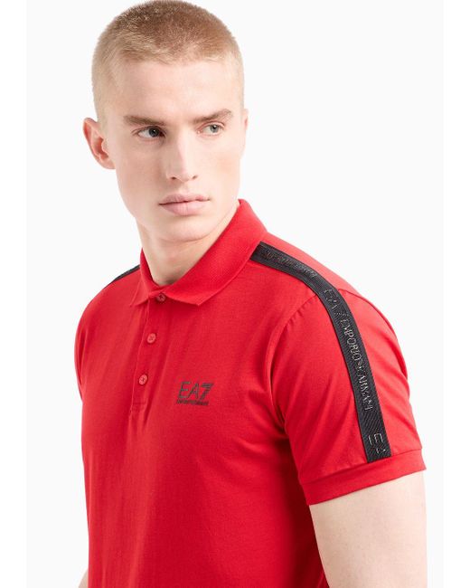 EA7 Red Logo Series Cotton Polo Shirt for men