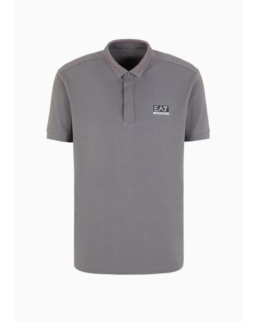 EA7 Gray Dynamic Athlete Polo Shirt In Natural Ventus7 Technical Fabric for men