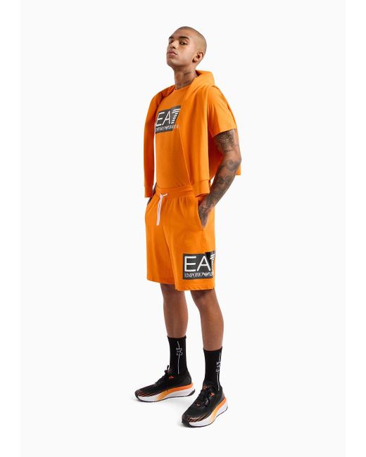 EA7 Orange Visibility Cotton Crew-neck Sweatshirt for men