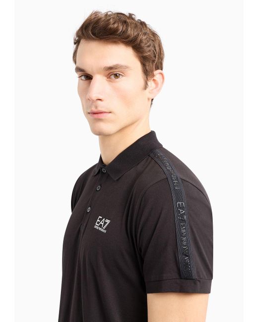 EA7 Black Logo Series Cotton Polo Shirt for men