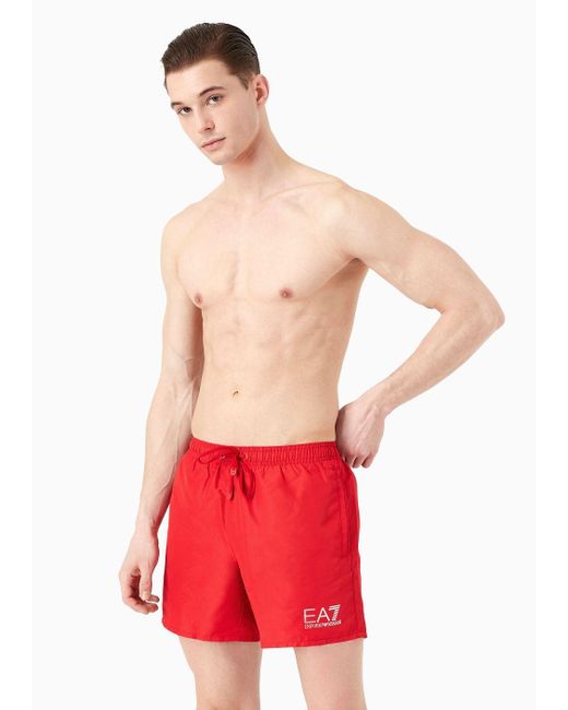 EA7 Red Swim Trunks With Logo for men