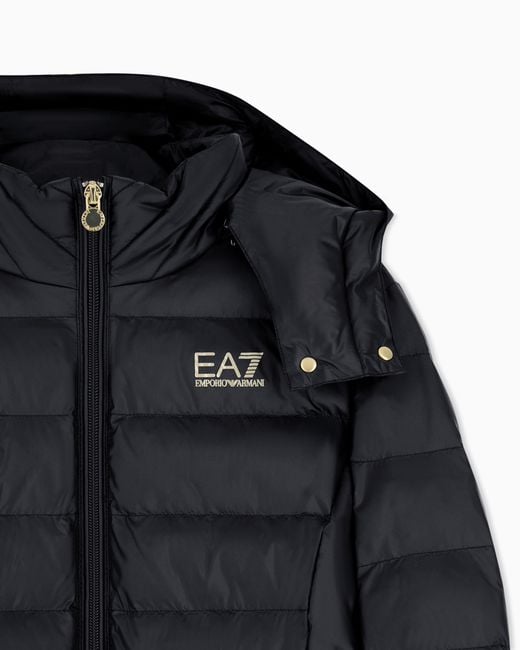 EA7 Black Padded Nylon Hooded Pea Coat