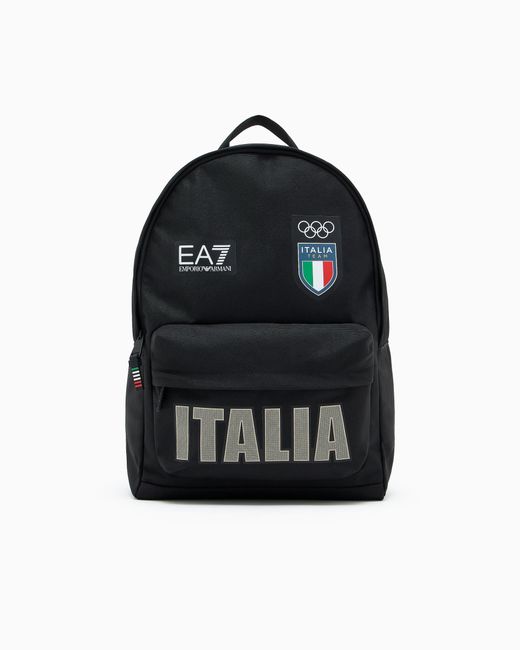 EA7 Black Technical Fabric Round Backpack