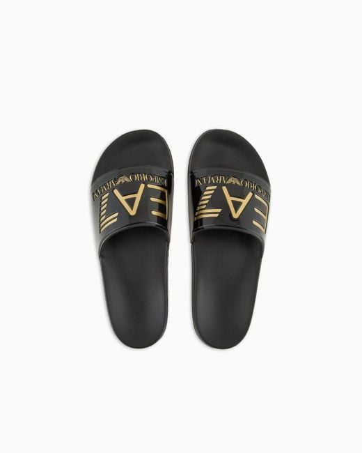 EA7 White Logo Slides With A Wide Band And Anti-Slip Rubber Soles