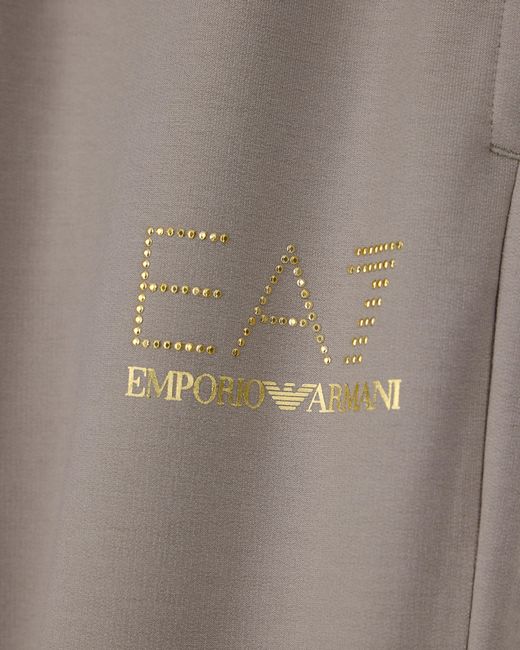 EA7 Gray Viscose Joggers With A Studded Logo And Drawstring Evolution