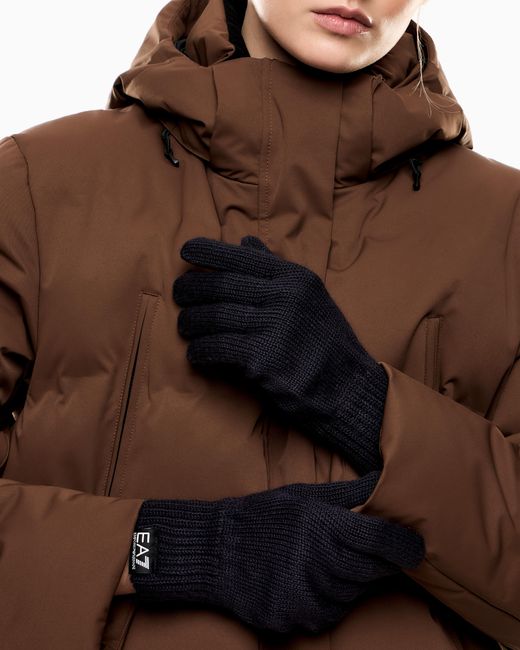 EA7 Blue Wool Gloves With Ribbed Cuffs From Mountain Core