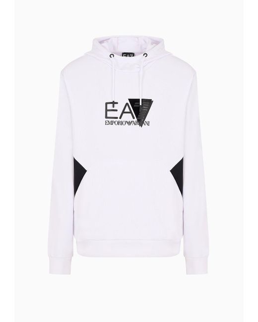 EA7 White Technical-fabric Hooded Visibility Sweatshirt for men