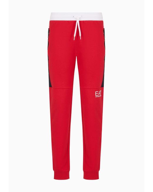 EA7 Red Asv Recycled Cotton-blend Summer Block Joggers for men