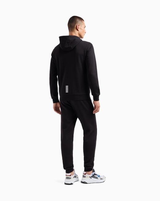 EA7 Black Core Identity Cotton-Blend Hooded Tracksuit for men