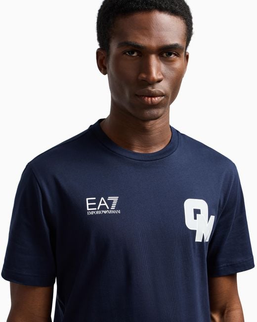 EA7 Blue Olimpia Milano Crew-Neck Cotton T-Shirt for men