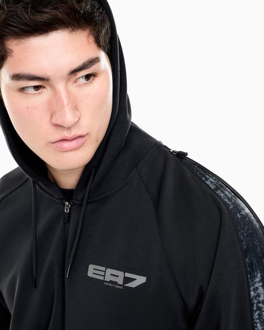 EA7 Blue Full-Zip Hoodie Graphic Series Cotton Blend Regular Fit for men