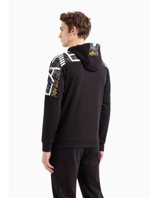 EA7 Graphic Series Sweatshirt Mit Kapuze Aus Baumwolle in Black für Herren