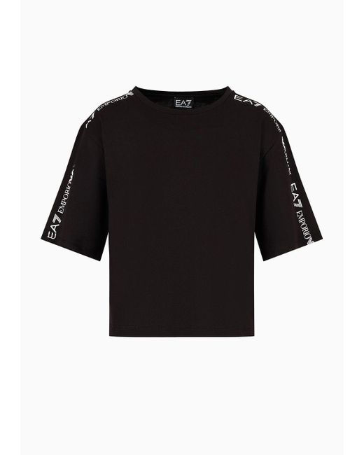 EA7 Black Shiny Cotton Crew-neck T-shirt