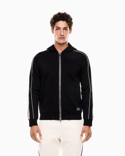 EA7 Logo Series Sweatshirt Mit Kapuze Und Reißverschluss, Gefertigt Aus Einer Baumwoll-Mischung in Black für Herren