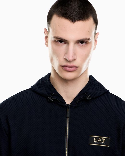 EA7 Blue Premium Label Technical Fabric Hooded Sweatshirt for men