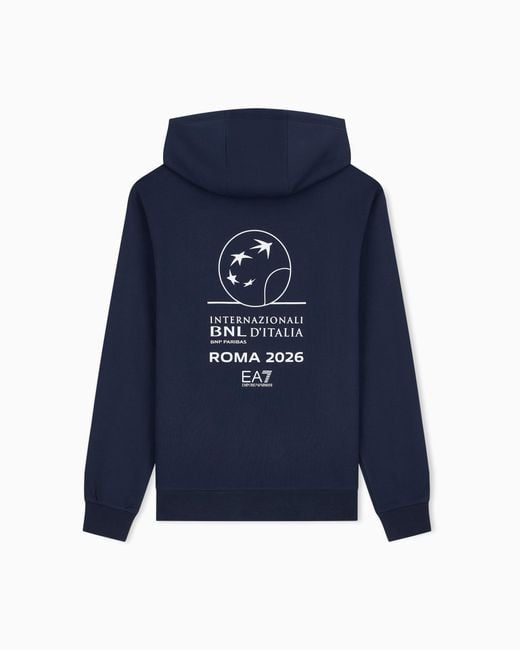 EA7 Blue Internazionali Bnl D'Italia Cotton Hooded Sweatshirt for men