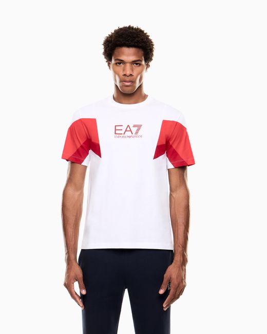 EA7 Red Summer Block Cotton Jersey Crew-Neck T-Shirt for men