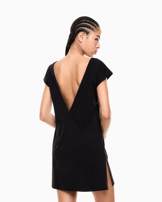 EA7 Black Stretch Cotton Jersey Short Dress