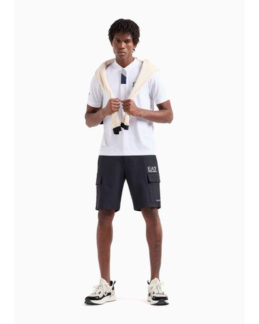 EA7 White Tennis Pro Henley-collar Polo Shirt In Ventus7 Technical Fabric for men