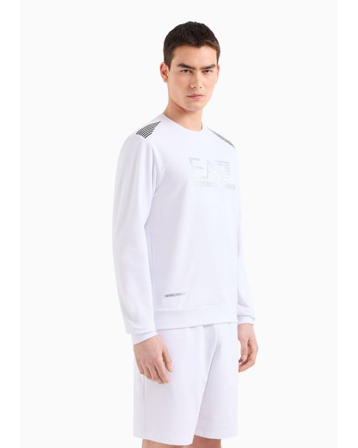 EA7 Asv 7 Lines Sweatshirt Mit Rundhalsausschnitt, Gefertigt Aus Einer Baumwoll-mischung in White für Herren