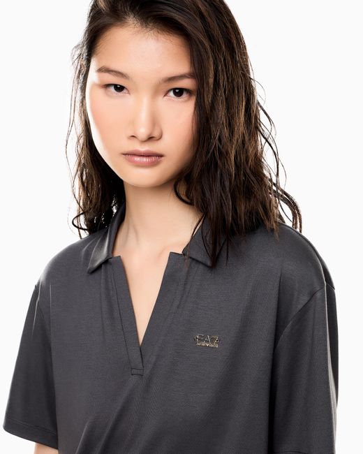 EA7 Blue Core Lady Modal-Blend Polo Shirt