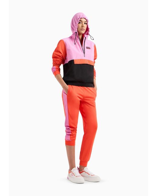 EA7 Pink Contemporary Sport Nylon Hooded Sweatshirt