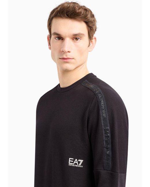 EA7 Black Logo Series Cotton Crew-neck Sweatshirt for men