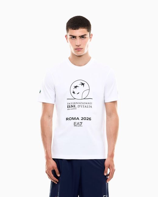 EA7 White Internazionali Bnl D'Italia Cotton Crew-Neck T-Shirt for men