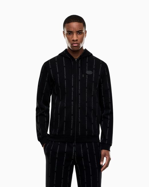 EA7 Black Graphic Series Cotton-Blend Hooded Zip-Up Sweatshirt for men