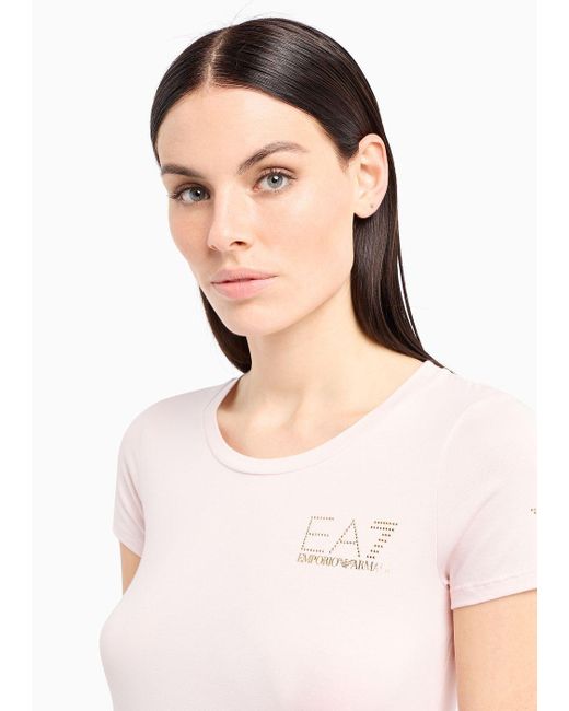 EA7 Pink Evolution T-shirt Aus Baumwolljersey-mischgewebe