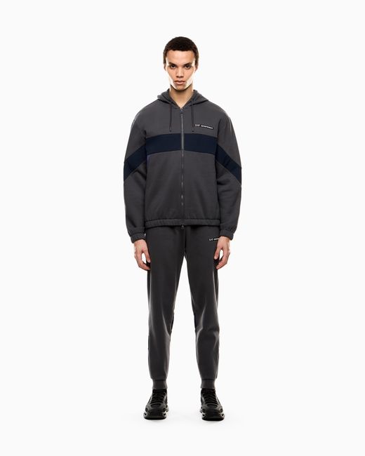 EA7 Blue Athletic Colour Block Cotton-Blend Tracksuit for men