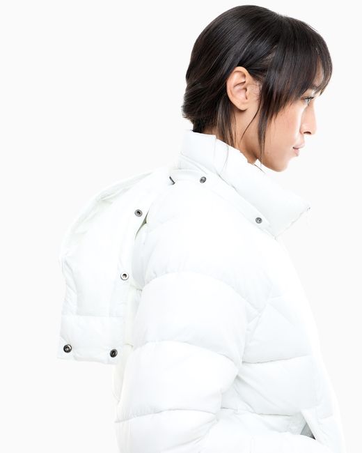 EA7 White Bomber Jacket Regular Fit Padded With Hood