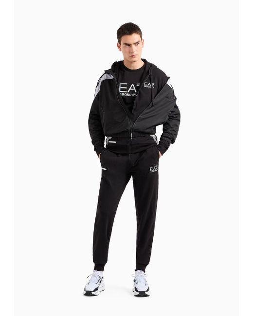 EA7 Black Asv 7 Lines Cotton-blend Crew-neck Sweatshirt for men