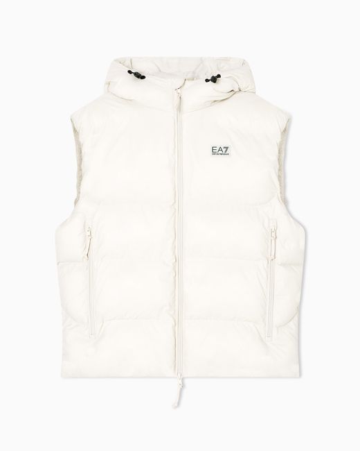 EA7 White Padded, Hooded Gilet Made Of Technical Fabric for men